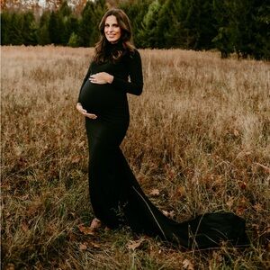 Black maternity dress with train